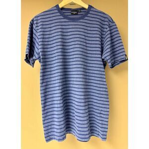 GUESS Jeans Men's Striped T-Shirt Cotton Crew Neck Blue Heather Stripes Size M